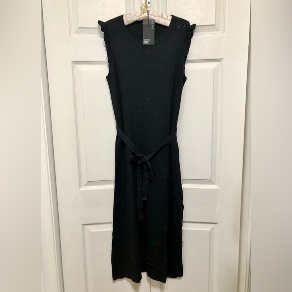 NWT PAIGE Gardenia Pointelle Stitch Fall Sweater Midi Dress in Black, Sz XL - Picture 4 of 7